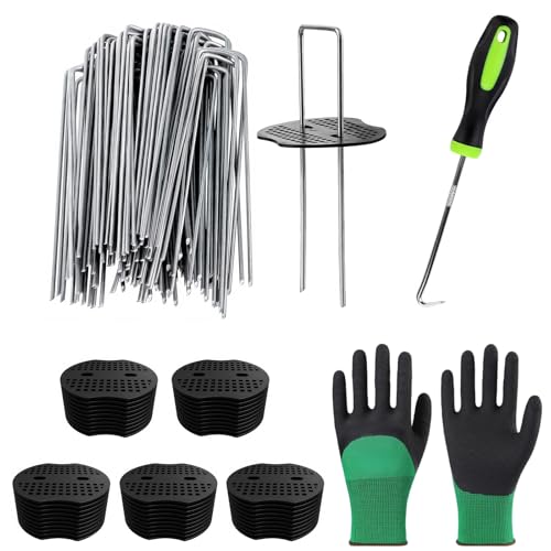 COZHYESS 50 Unkrautbekämpfungs-Membran-Heringe + 50 Pufferscheiben, 100 mm Unkrautmatte, Metall, Gartenlandschaft, Klammern, Kunstrasennadeln, Bodenabdeckung, Moosgewebe, für Unkrautbarriere COZHYESS 50 Unkrautbekämpfungs-Membran-Heringe + 50 Pufferscheiben, 100 mm Unkrautmatte, Metall, Gartenlandschaft, Klammern, Kunstrasennadeln, Bodenabdeckung, Moosgewebe, für Unkrautbarriere von COZHYESS