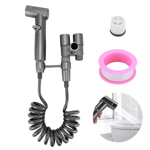 COZHYESS Hand-Bidet-Sprüher, Tragbares Bidet-Sprühset, 7-Teiliges Zinklegierungs-Badreinigungsset, mit Flexiblem Teleskop-Brauseschlauch aus ABS und Halterung, für Waschbecken oder Toilette (Grau) von COZHYESS