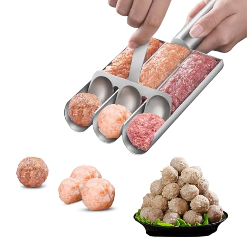 COZHYESS None-Stick Fleischbällchen Küche Triple Frikadellen Maker Edelstahl Fleischbällchen Maker mit Schneidspaten DIY Küche Kochen Werkzeuge für schnelles Cooping Fleischbällchen Fischbällchen von COZHYESS