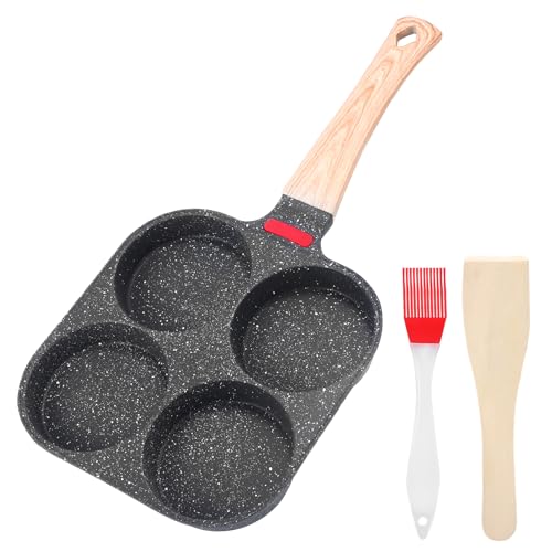 COZHYESS Pancake Pfanne Spiegeleipfanne, Pfanne für pochierte Eier 4 Loch Augenpfanne Antihaft-Aluminium Pfanne, für Induktion & Gasherd, für Omeletts, Burgerkrusten und kleine Pizzen (Schwarz) von COZHYESS