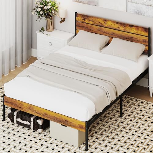 COZIFURNI Metall-Plattform-Bettgestell, Matratzenfundament mit Kopfteil/Fußteil/Unterbettkommode / kein Boxspringbett erforderlich, 317,5 kg, stabile Holzleisten, einfache Montage, volle Größe, dunkel COZIFURNI Metall-Plattform-Bettgestell, Matratzenfundament mit Kopfteil/Fußteil/Unterbettkommode / kein Boxspringbett erforderlich, 317,5 kg, stabile Holzleisten, einfache Montage, volle Größe, dunkel von COZIFURNI