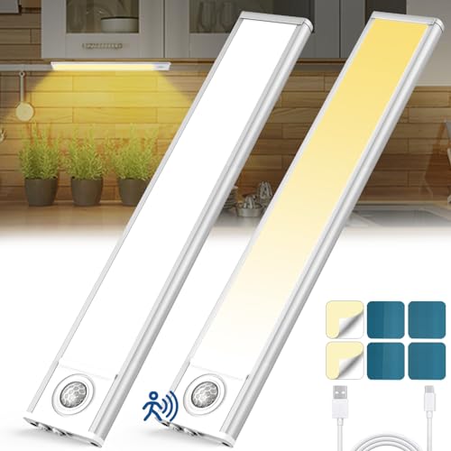 COZII Unterbauleuchte Küche LED, 2 Stück Schrankbeleuchtung LED Bewegungssensor, Dimmbar LED Unterbauleuchte Schrankbeleuchtung Kabellos, USB Aufladbar LED Leiste für Küche Schrank Treppe Flur, 20cm von COZII