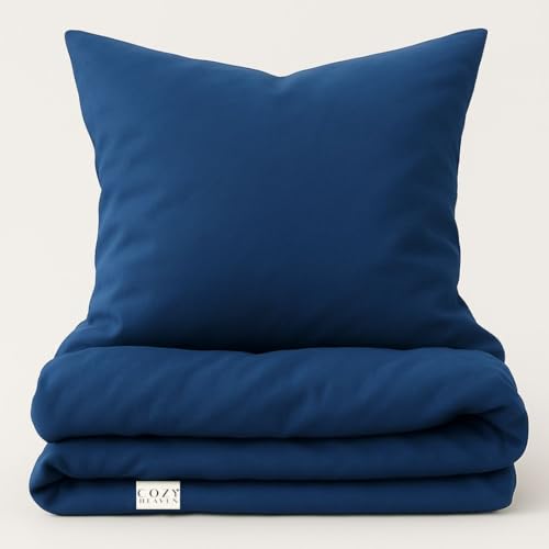 COZY HEAVEN | Luxus Lyocell Bettwäsche (Tencel™) | Gewonnen aus Eukalyptus u.a. | Ultra weich & hochwertig | Hypoallergen | Atmungsaktiv gegen Schweiß | Nachhaltig (135x200 + 40x80, Deep Blue) von COZY HEAVEN
