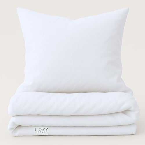 COZY HEAVEN | Luxus Lyocell Bettwäsche (Tencel™) | Gewonnen aus Eukalyptus u.a. | Ultra weich & hochwertig | Hypoallergen | Atmungsaktiv gegen Schweiß | Nachhaltig (Shiny White, 135x200 + 80x80) von COZY HEAVEN