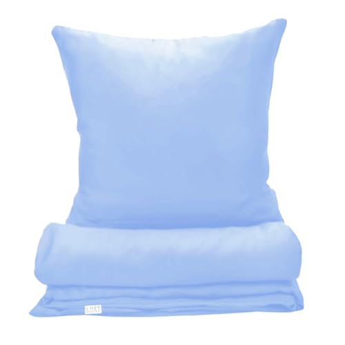 COZY HEAVEN | Luxus Lyocell Bettwäsche (Tencel™) | Gewonnen aus Eukalyptus u.a. | Ultra weich & hochwertig | Hypoallergen | Atmungsaktiv gegen Schweiß | Nachhaltig (Ice Blue, 200x200 + 2X (80x80)) von COZY HEAVEN