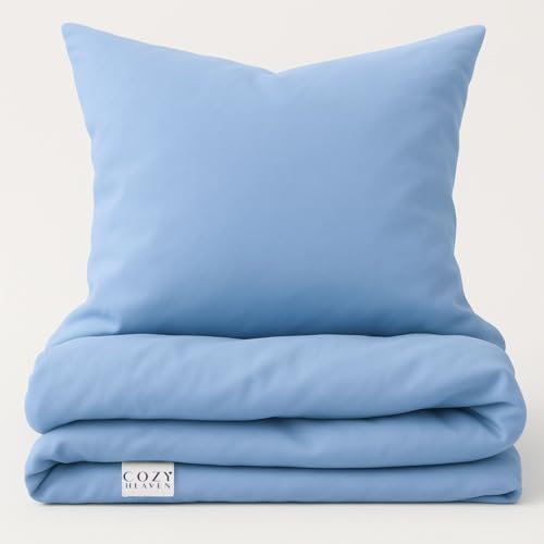 COZY HEAVEN | Luxus Lyocell Bettwäsche (Tencel™) | Gewonnen aus Eukalyptus u.a. | Ultra weich & hochwertig | Hypoallergen | Atmungsaktiv gegen Schweiß | Nachhaltig (Ice Blue, 135x200 + 80x80) von COZY HEAVEN