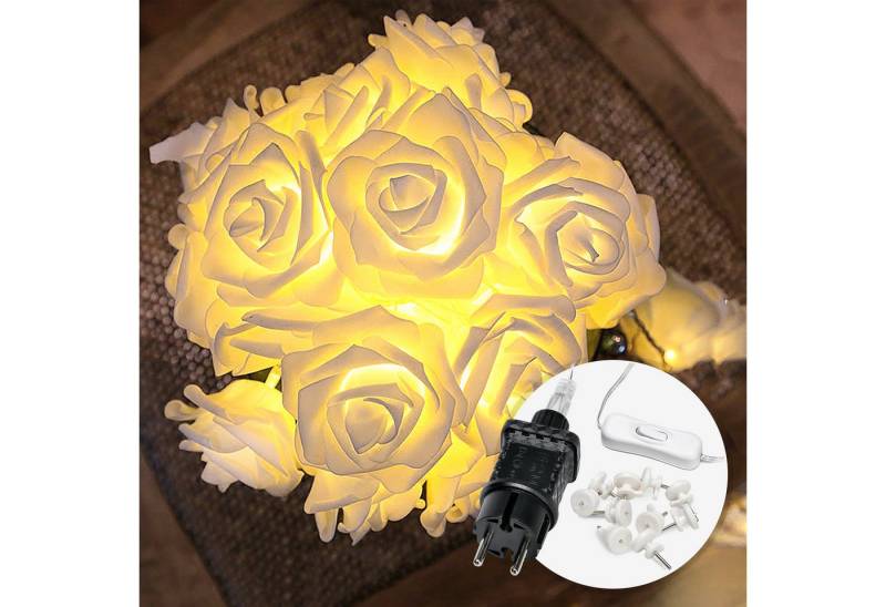 COZY HOME LED-Lichterkette Rosen Lichterkette Batterie & Stecker -, 5 Meter & 20 Blumen LED Warmweiß I Timerfunktion I Innenanwendung von COZY HOME