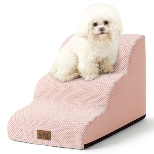 COZY KISS Hundetreppe für Kleine Hunde, Haustiertreppe für Couch aus Hochdichtem Schwamm, Hunde Treppe Hunderampe mit Waschbarem Bezug und Rutschfestem Boden (Rosa, 3 Stufen (40x57x40cm), 3) von COZY KISS