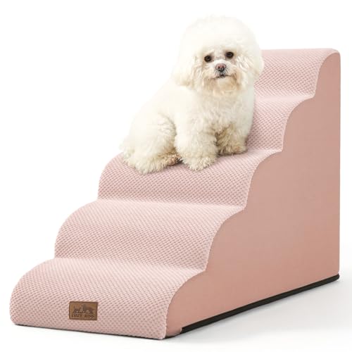 COZY KISS Hundetreppe für Kleine Hunde, Haustiertreppe für Couch aus Hochdichtem Schwamm, Hunde Treppe Hunderampe mit Waschbarem Bezug und Rutschfestem Boden (Rosa, 5 Stufen (40x84x57cm), 5) von COZY KISS