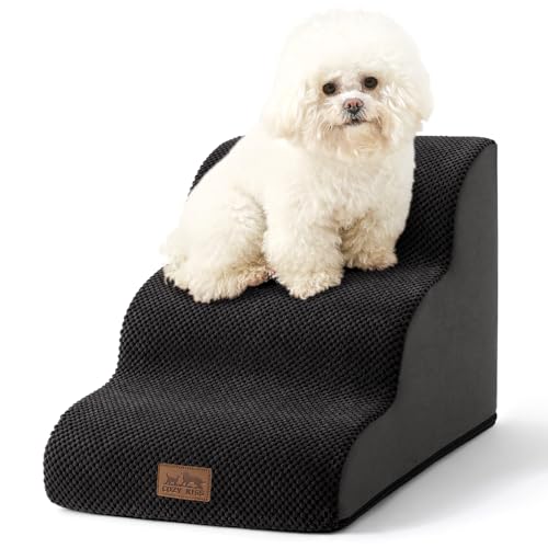 COZY KISS Hundetreppe für Kleine Hunde, Haustiertreppe für Couch aus Hochdichtem Schwamm, Hunde Treppe Hunderampe mit Waschbarem Bezug und Rutschfestem Boden (Schwarz, 3 Stufen (40x57x40cm), 3) von COZY KISS