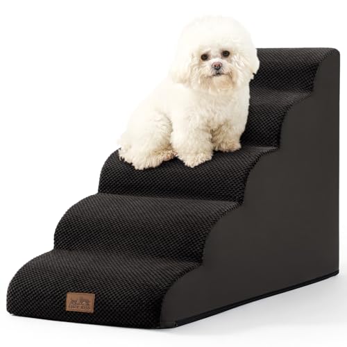 COZY KISS Hundetreppe für Kleine Hunde, Haustiertreppe für Couch aus Hochdichtem Schwamm, Hunde Treppe Hunderampe mit Waschbarem Bezug und Rutschfestem Boden (Schwarz, 5 Stufen (40x84x57cm), 5) von COZY KISS