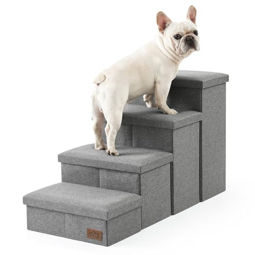 COZY KISS Hundetreppe für Kleine Hunde mit Stauraum, Breite Haustiertreppe Faltbare für Bett und Couch, Hunderampe mit Rutschfestem Boden, Lecksichere (Grau, 43x97x56cm, 4) von COZY KISS