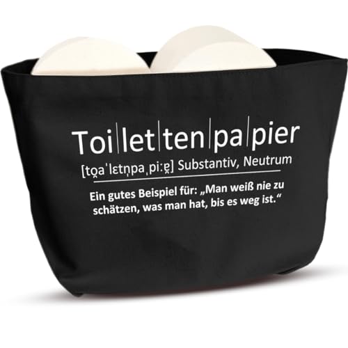 COZYINT Witzige Toilettenpapier Aufbewahrung Schwarz | Platzsparende Klopapier Aufbewahrung für Badezimmer oder Toilette/Klo | Bad Deko | Toilettenpapierhalter Korb (Aufschrift Toilettenpapier) von COZYINT