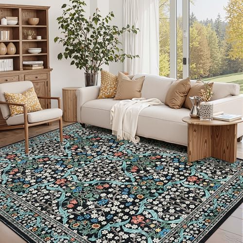 COZYLOOM Floraler Teppich, dünn, waschbar, Wohnzimmerteppich mit Rutschfester Gummi-Unterseite, weiche, fusselfreie Bodenmatte, niedriger Flor, dünn, faltbar, bedruckter Bezug für Kinderzimmer COZYLOOM Floraler Teppich, dünn, waschbar, Wohnzimmerteppich mit Rutschfester Gummi-Unterseite, weiche, fusselfreie Bodenmatte, niedriger Flor, dünn, faltbar, bedruckter Bezug für Kinderzimmer von COZYLOOM