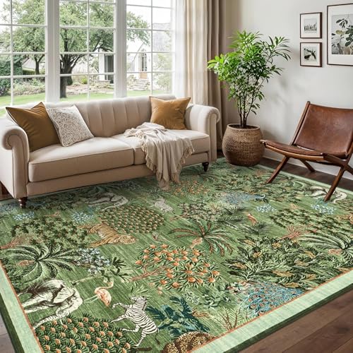 COZYLOOM Großer Wohnzimmerteppich, waschbar, ultraweich, floraler Teppich mit Rutschfester Unterseite, niedriger Flor, fusselfrei, dünner Bodenbezug, Dschungeltiere, moderner Teppich für Kinderzimmer COZYLOOM Großer Wohnzimmerteppich, waschbar, ultraweich, floraler Teppich mit Rutschfester Unterseite, niedriger Flor, fusselfrei, dünner Bodenbezug, Dschungeltiere, moderner Teppich für Kinderzimmer von COZYLOOM