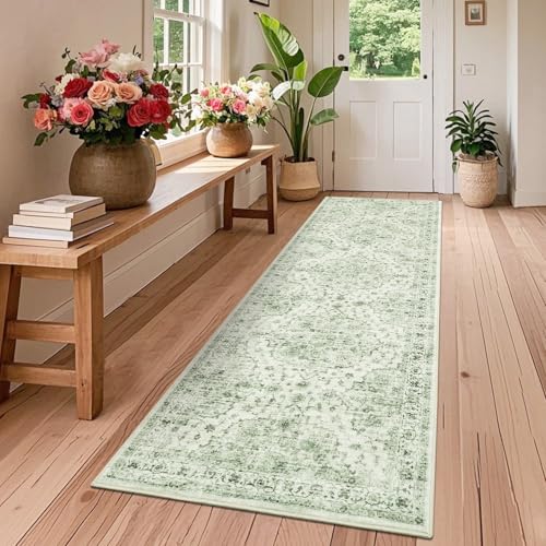 COZYLOOM Grüner Vintage-Teppich für Wohnzimmer, waschbar, 5 x 15 cm, rutschfest, fusselfrei, floraler Läufer, niedriger Flor, schmutzabweisend, Used-Teppich, Innenbereich, Faltbare Bodenmatten für COZYLOOM Grüner Vintage-Teppich für Wohnzimmer, waschbar, 5 x 15 cm, rutschfest, fusselfrei, floraler Läufer, niedriger Flor, schmutzabweisend, Used-Teppich, Innenbereich, Faltbare Bodenmatten für von COZYLOOM