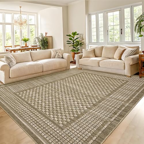COZYLOOM Karierte Teppiche, 12,7 x 17,8 cm, moderne Bodenmatten mit rutschfester Unterseite, zeitgenössischer geometrischer Überwurf, waschbar, weicher Niederflor, für den Innenbereich, für Wohnzimmer von COZYLOOM