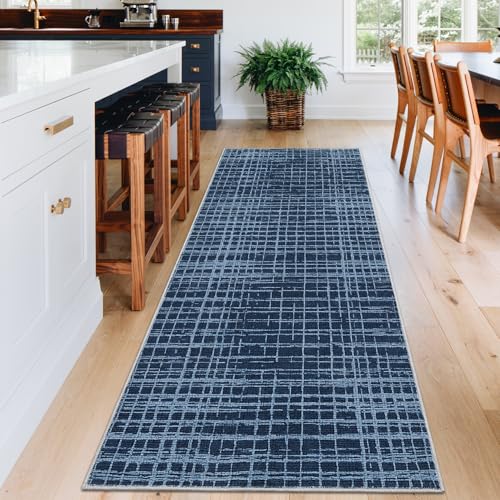 COZYLOOM Waschbare Läufer für Flure, rutschfest, modern, abstrakt, Küche, Bodenabdeckung, niedriger Flor, geometrische Streifen, Nachttisch, schmutzabweisend, faltbar, Druckmatte für Eingangsbereich von COZYLOOM