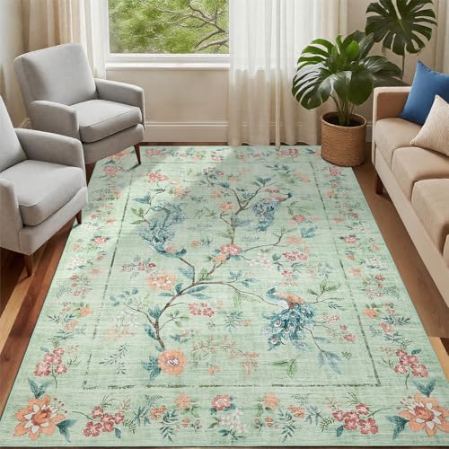 COZYLOOM Waschbare Teppiche für Schlafzimmer, 12,7 x 17,8 cm, ultraweich, Blumenmuster, Pfau, schmutzabweisend, Bauernhaus-Teppich für den Innenbereich, faltbar, dünner Akzentteppich für Wohnzimmer COZYLOOM Waschbare Teppiche für Schlafzimmer, 12,7 x 17,8 cm, ultraweich, Blumenmuster, Pfau, schmutzabweisend, Bauernhaus-Teppich für den Innenbereich, faltbar, dünner Akzentteppich für Wohnzimmer von COZYLOOM