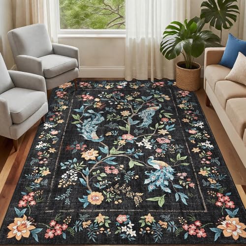 COZYLOOM Waschbare Teppiche für Schlafzimmer, 12,7 x 17,8 cm, ultraweich, Blumenmuster, Pfauenmuster, schmutzabweisend, Bauernhaus-Teppich für den Innenbereich, mit Rutschfester Unterseite, Faltbarer COZYLOOM Waschbare Teppiche für Schlafzimmer, 12,7 x 17,8 cm, ultraweich, Blumenmuster, Pfauenmuster, schmutzabweisend, Bauernhaus-Teppich für den Innenbereich, mit Rutschfester Unterseite, Faltbarer von COZYLOOM