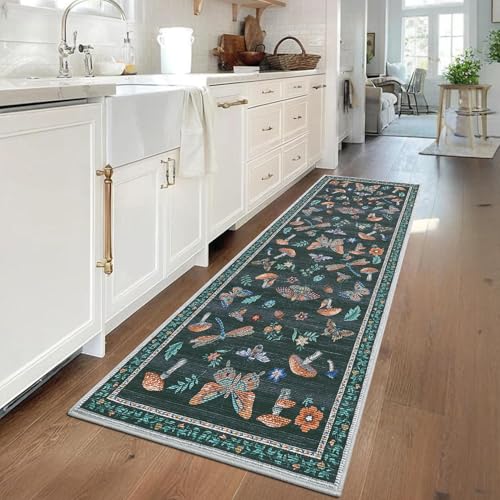 COZYLOOM Waschbarer Flurläufer Teppich, rutschfest, weich, niedriger Flor, Küchenläufer, moderner Insekten-Blumenmuster, schmutzabweisend, Faltbarer Teppich für Waschküche, Schlafzimmer COZYLOOM Waschbarer Flurläufer Teppich, rutschfest, weich, niedriger Flor, Küchenläufer, moderner Insekten-Blumenmuster, schmutzabweisend, Faltbarer Teppich für Waschküche, Schlafzimmer von COZYLOOM