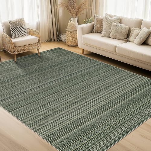 COZYLOOM Waschbarer Teppich, moderner Wohnzimmerteppich, rutschfest, für den Innenbereich, neutraler Teppich mit Streifendruck, niedriger Flor, dünn, faltbar, weich, fusselfrei, Bodenbelag für von COZYLOOM
