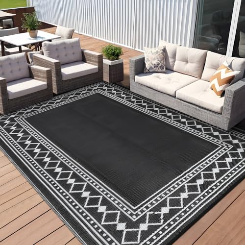 Großer Outdoor-Teppich, wasserdicht, Terrassendekoration, 22,9 x 45,7 cm, wendbar, Kunststoff, Strohteppich, Outdoor-Camping-Matten für Outdoor-Dekoration, Wohnmobil, Hinterhof, Deck, Balkon, Picknick von COZYLOOM