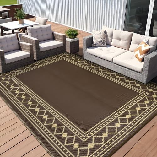Großer Outdoor-Teppich, wasserdicht, Terrassendekoration, 22,9 x 45,7 cm, wendbar, Kunststoff, Strohteppich, Outdoor-Camping-Matten für Outdoor-Dekoration, Wohnmobil, Hinterhof, Deck, Balkon, Picknick von COZYLOOM