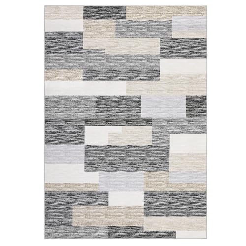 Moderner Teppich, geometrischer Patchwork-Akzent-Teppich mit rutschfester Unterseite, waschbar, niedriger Flor, für den Innenbereich, faltbar, zeitgenössischer Überwurf für Schlafzimmer, Wohnzimmer von COZYLOOM