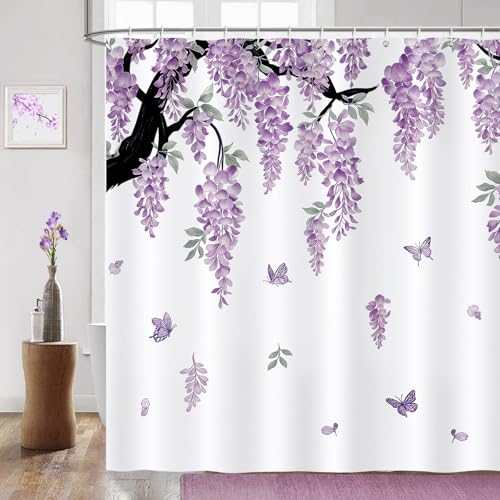 COZZSNUGE Duschvorhang 183 x 183 cm Lila Blumen, Glyzinienblüte Schmetterling Duschvorhänge Anti-schimmel Wasserdicht Polyester Stoff Badvorhang mit 12 Duschvorhangringen COZZSNUGE Duschvorhang 183 x 183 cm Lila Blumen, Glyzinienblüte Schmetterling Duschvorhänge Anti-schimmel Wasserdicht Polyester Stoff Badvorhang mit 12 Duschvorhangringen von COZZSNUGE