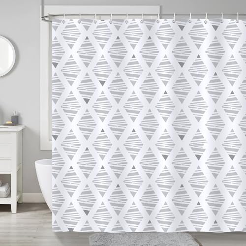 COZZSNUGE Duschvorhang 183 x 183 cm Moderne Geometrische, Weiß und Grau Geometrisch Duschvorhänge Anti-schimmel Wasserdicht Polyester Stoff Badvorhang mit 12 Duschvorhangringen von COZZSNUGE