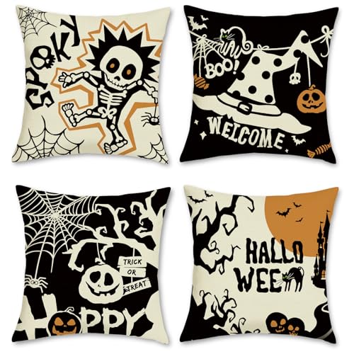 COZZSNUGE Halloween Kissenbezüge 45 x 45 cm, Schwarz Orange Kürbis Schädel Hexenhut Burg Polyester Dekorative Kissenhülle Zierkissenbezüge für Sofa Wohnzimmer Zuhause 4er Set COZZSNUGE Halloween Kissenbezüge 45 x 45 cm, Schwarz Orange Kürbis Schädel Hexenhut Burg Polyester Dekorative Kissenhülle Zierkissenbezüge für Sofa Wohnzimmer Zuhause 4er Set von COZZSNUGE