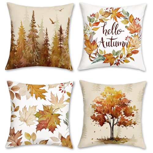 COZZSNUGE Herbst Kissenbezüge 45 x 45 cm, Orange Wald Herbstbaum Ahornblätter Kranz Samtig Dekorative Kissenhülle Zierkissenbezüge für Sofa Wohnzimmer Zuhause 4er Set COZZSNUGE Herbst Kissenbezüge 45 x 45 cm, Orange Wald Herbstbaum Ahornblätter Kranz Samtig Dekorative Kissenhülle Zierkissenbezüge für Sofa Wohnzimmer Zuhause 4er Set von COZZSNUGE