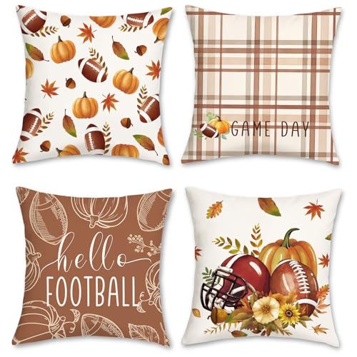 COZZSNUGE Herbst Kissenbezüge 45 x 45 cm, Spieltag Rugby Kürbisse Ahornblätter Samtig Dekorative Kissenhülle Zierkissenbezüge für Sofa Wohnzimmer Zuhause 4er Set COZZSNUGE Herbst Kissenbezüge 45 x 45 cm, Spieltag Rugby Kürbisse Ahornblätter Samtig Dekorative Kissenhülle Zierkissenbezüge für Sofa Wohnzimmer Zuhause 4er Set von COZZSNUGE