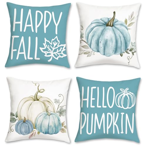COZZSNUGE Herbst Kürbis Kissenbezüge 45 x 45 cm, Blau Kürbisse Samtig Dekorative Kissenhülle Zierkissenbezüge für Sofa Wohnzimmer Zuhause 4er Set COZZSNUGE Herbst Kürbis Kissenbezüge 45 x 45 cm, Blau Kürbisse Samtig Dekorative Kissenhülle Zierkissenbezüge für Sofa Wohnzimmer Zuhause 4er Set von COZZSNUGE