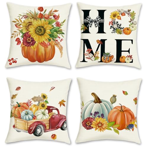 COZZSNUGE Herbst Kürbis Kissenbezüge 45 x 45 cm, LKW Orange Kürbisse Blumen Kranz Polyester Dekorative Kissenhülle Zierkissenbezüge für Sofa Wohnzimmer Zuhause 4er Set COZZSNUGE Herbst Kürbis Kissenbezüge 45 x 45 cm, LKW Orange Kürbisse Blumen Kranz Polyester Dekorative Kissenhülle Zierkissenbezüge für Sofa Wohnzimmer Zuhause 4er Set von COZZSNUGE