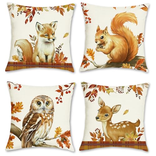 COZZSNUGE Herbst Tiere Kissenbezüge 45 x 45 cm, Orange Fuchs Eichhörnchen Eule Hirsch Polyester Dekorative Kissenhülle Zierkissenbezüge für Sofa Wohnzimmer Zuhause 4er Set COZZSNUGE Herbst Tiere Kissenbezüge 45 x 45 cm, Orange Fuchs Eichhörnchen Eule Hirsch Polyester Dekorative Kissenhülle Zierkissenbezüge für Sofa Wohnzimmer Zuhause 4er Set von COZZSNUGE
