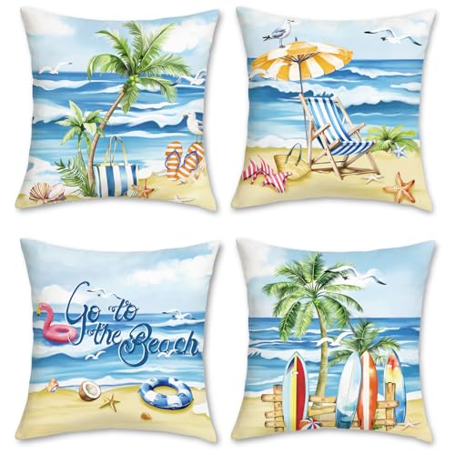 COZZSNUGE Küsten Strand Kissenbezüge 45 x 45 cm, Sommer Brandung Tropische Bäume Seesterne Samtig Dekorative Kissenhülle Zierkissenbezüge für Sofa Wohnzimmer Zuhause 4er Set COZZSNUGE Küsten Strand Kissenbezüge 45 x 45 cm, Sommer Brandung Tropische Bäume Seesterne Samtig Dekorative Kissenhülle Zierkissenbezüge für Sofa Wohnzimmer Zuhause 4er Set von COZZSNUGE