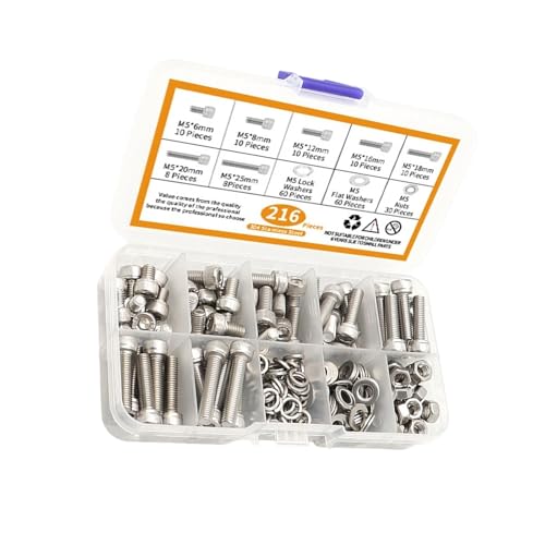 216pcs Hexagon Sockel Head Caps Schraube Sortiment Set Edelstahl Hexagon Bolzenmutter Runde Kopfmaschinenschrauben Für Möbelschiffautos 216pcs Hexagon Sockel Head Caps Schraube Sortiment Set Edelstahl Hexagon Bolzenmutter Runde Kopfmaschinenschrauben Für Möbelschiffautos von CPAOWEHF