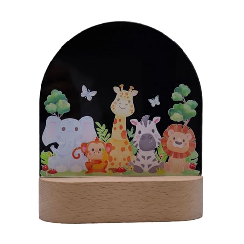 CPAOWEHF Acryl LED Nachtlichter Kinder Schlafzimmer Lampe Nacht Licht Mit Holzbasis Tiermuster Nachtlampe Dekoration Leicht Zu Benutzen Tiermuster von CPAOWEHF