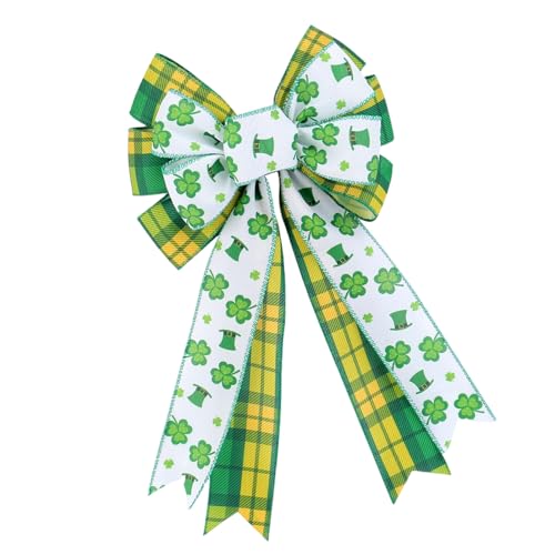CPAOWEHF Kränze Grüne Sackleinen Kleebehnen Bogenknot Einzigartige Grün Und Weiß Karierte Bowknots Für Ladenfronten Und Fenster Displays Patricks Day Handwerk von CPAOWEHF