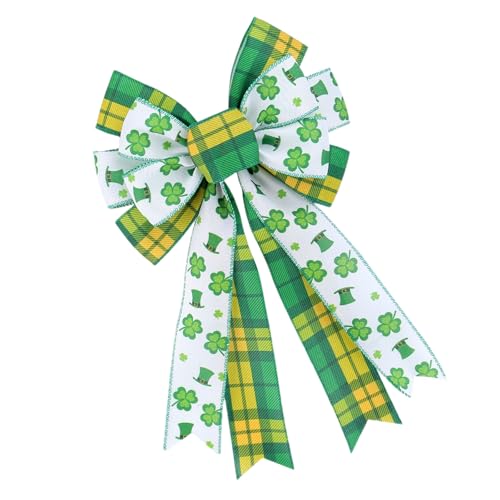 CPAOWEHF Kränze Grüne Sackleinen Kleebehnen Bogenknot Einzigartige Grün Und Weiß Karierte Bowknots Für Ladenfronten Und Fenster Displays Patricks Day Handwerk von CPAOWEHF