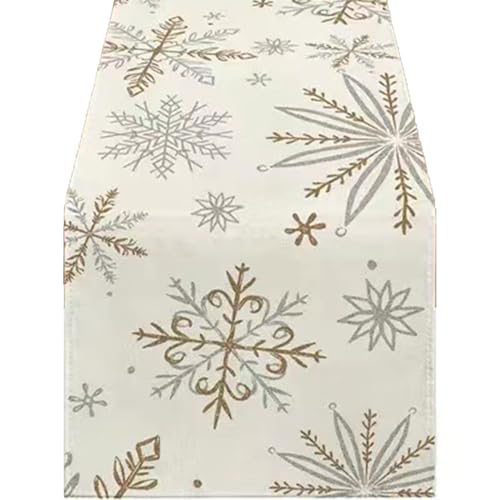CPAOWEHF Tischläufer aus Leinen mit Schneeflocken-Muster, elegant für Winter, Weihnachten und saisonale Heimdekoration, saisonale Feiertagsdekoration CPAOWEHF Tischläufer aus Leinen mit Schneeflocken-Muster, elegant für Winter, Weihnachten und saisonale Heimdekoration, saisonale Feiertagsdekoration von CPAOWEHF