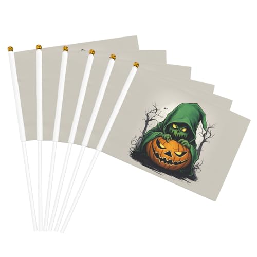 Grüner Geist Horror Halloween Kürbis 1 Druck Bequemlichkeit Handflagge Vielseitige Flaggen Pole Partys Paraden Dekorationen Urlaub von CPAQasg