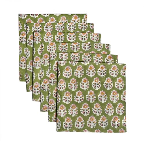 CPC Stoffservietten, 6 Stück, Baumwolle, bedruckt, Abendessen, Blockdruck, Hochzeit, Cocktailtuch, Blumen-Servietten, 45,7 x 45,7 cm, Jadegrün von CPC COTTON PRINT CLUB