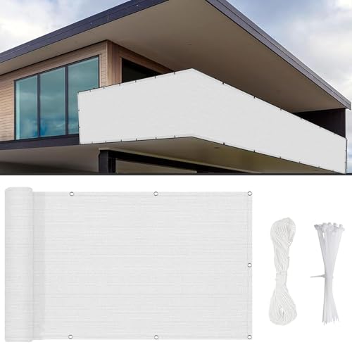 CPCPC Balkon-Sichtschutz, HDPE-Gartenzaun-Abdeckung 1000 x 125 cm 220 G/㎡ UV-Schutz Sichtschutz for den Außenbereich for Poolterrasse Weiß Langlebige, wetterbeständige Barriere(Bianco,850x195cm) von CPCPC