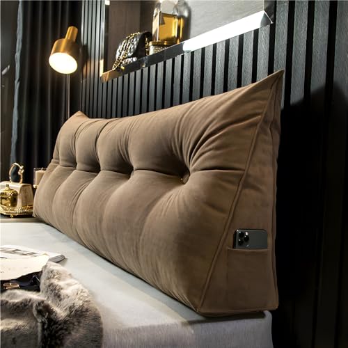 CPCPC Kissen, Langes Keilrückenkissen - Bequemes Lordosenstützkissen for Lesen und Fernsehen im Bett - Braun 60 x 50 x 20 cm - Ideale Rückenlehne neben dem Bett for ultimative Entspannung von CPCPC