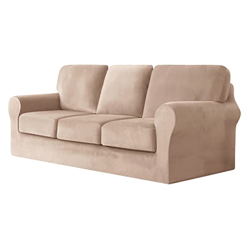 CPCPC Sofabezug, Samt-Sofabezug, Stretch-Schonbezug, Couch-Möbelschutz for Wohnzimmer, Grau, 2 Sitzer von CPCPC