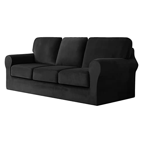 CPCPC Sofabezug, Samt-Sofabezug, Stretch-Schonbezug, Couch-Möbelschutz for Wohnzimmer, Grau, 2 Sitzer von CPCPC