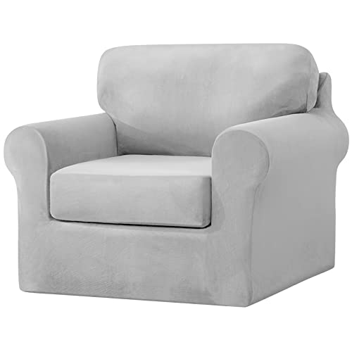 CPCPC Sofabezug, Samt-Sofabezug, Stretch-Schonbezug, Couch-Möbelschutz for Wohnzimmer, Grau, 2 Sitzer von CPCPC